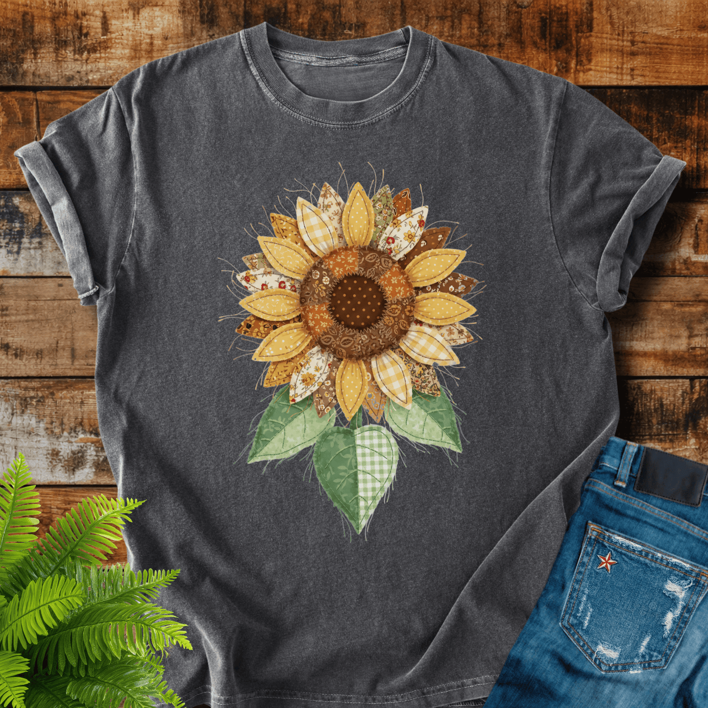 Faux Patchwork Sunflower T-shirt