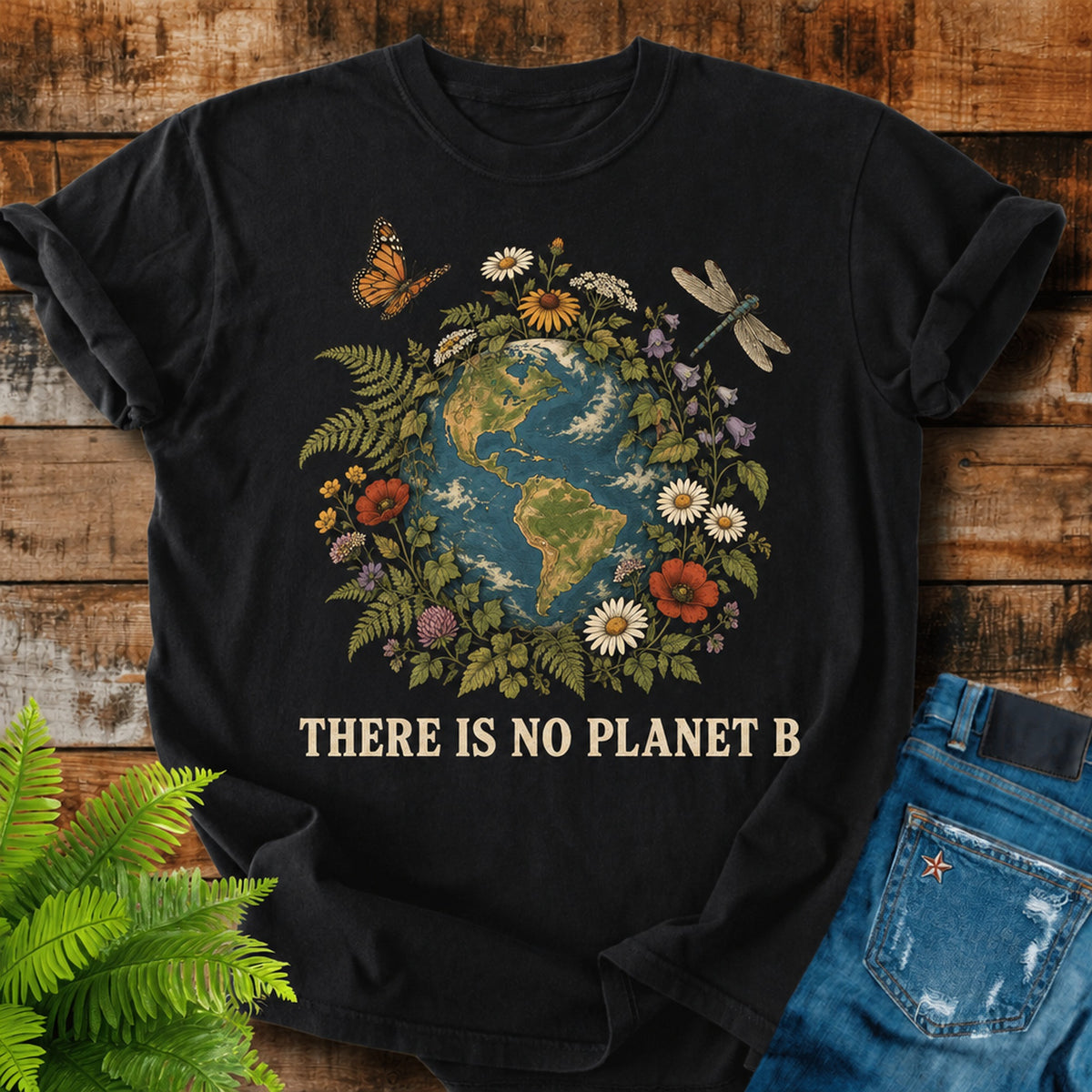 There Is No Planet B print on a Black t-shirt