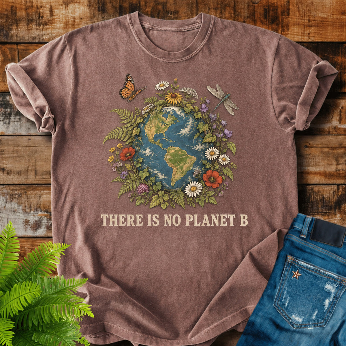 There Is No Planet B print on a Espresso t-shirt