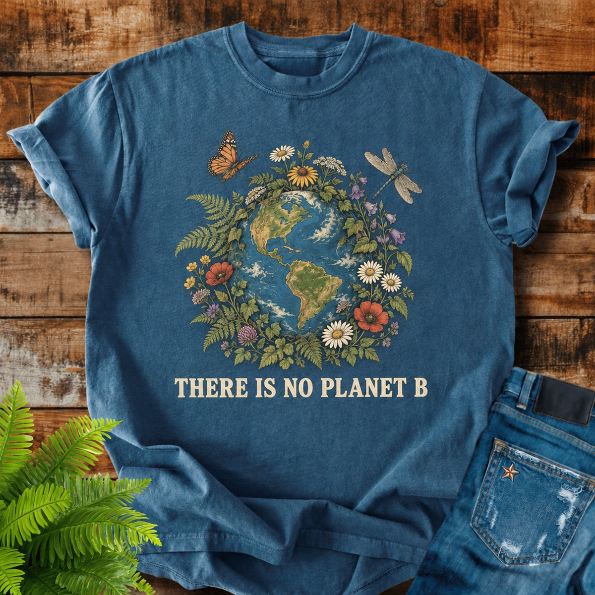 There Is No Planet B print on a Midnight t-shirt