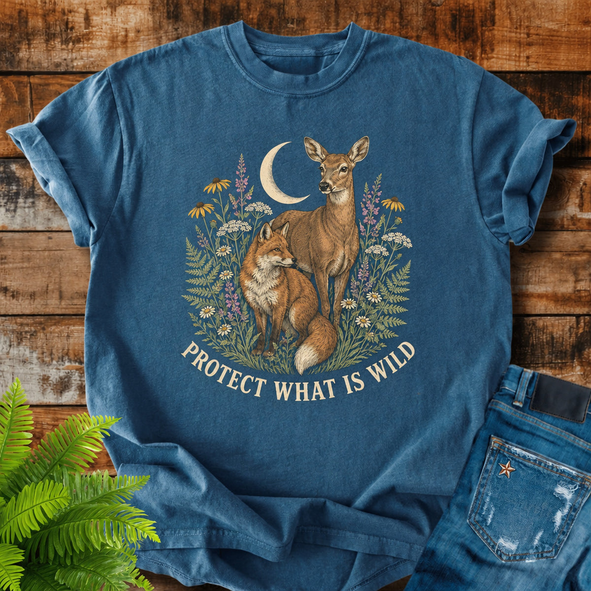 Protect What Is Wild print on a Midnight t-shirt