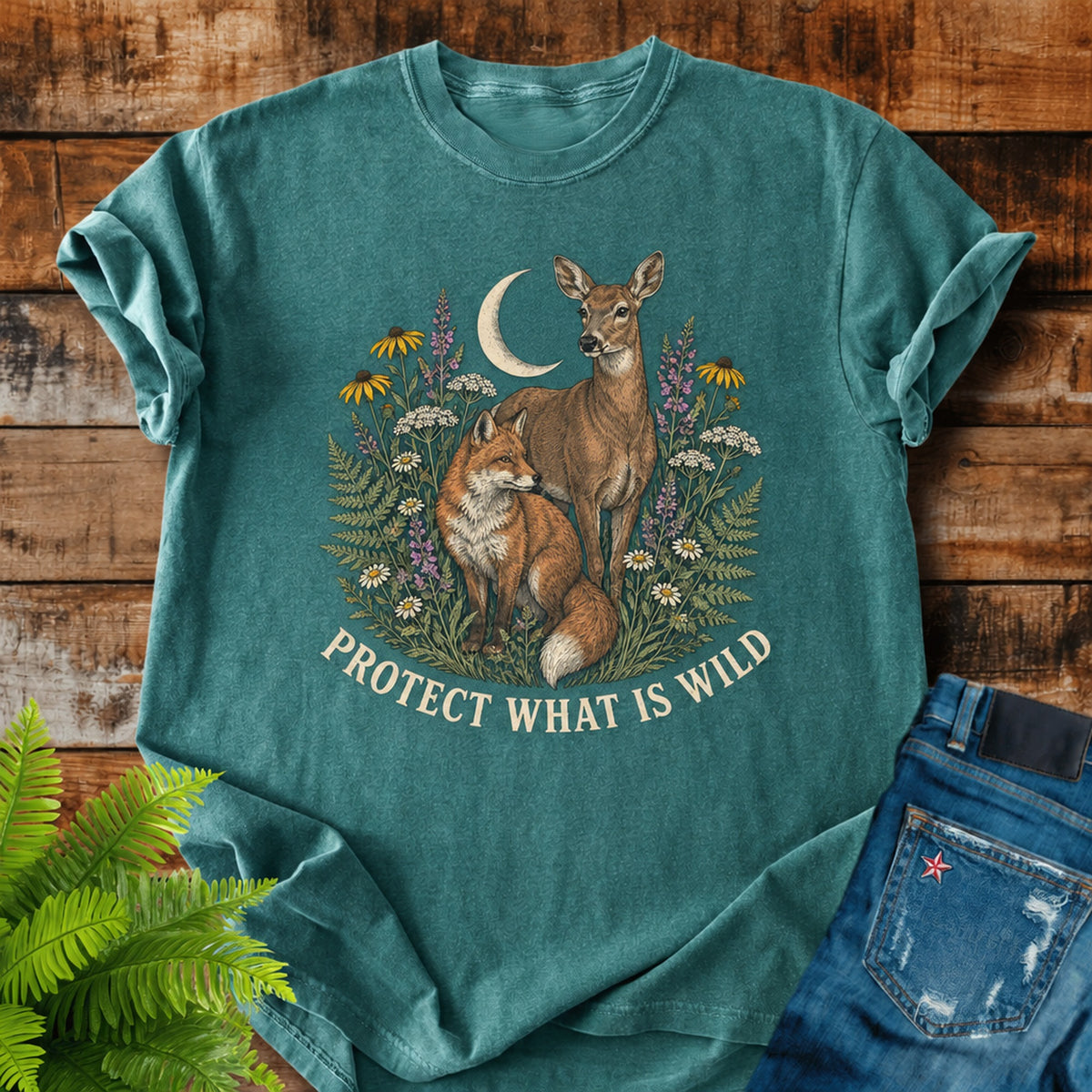 Protect What Is Wild print on a Blue Spruce t-shirt