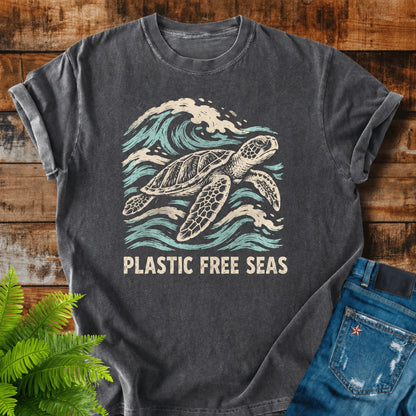 Plastic Free Seas print on a Pepper t-shirt