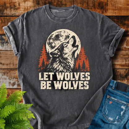 Let Wolves Be Wolves print on a Pepper t-shirt