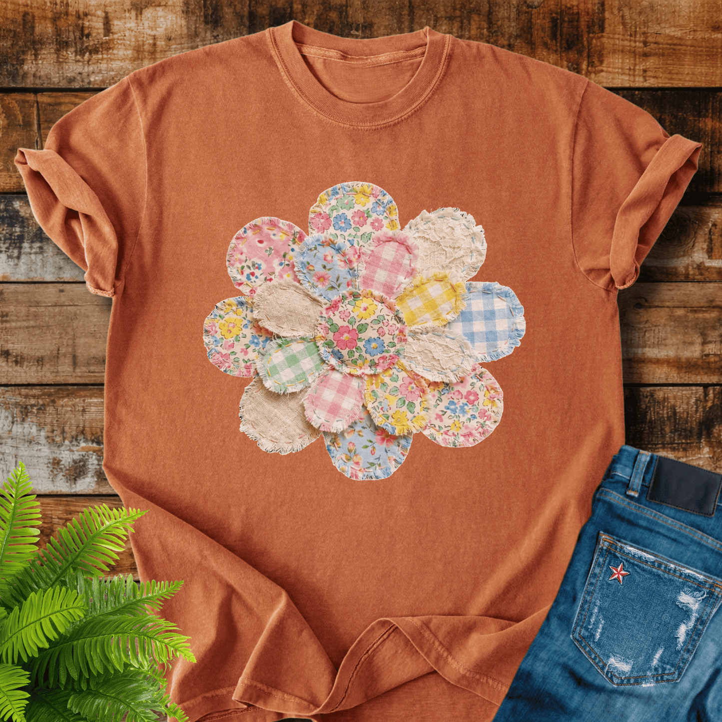 Faux Patchwork Flower T-shirt