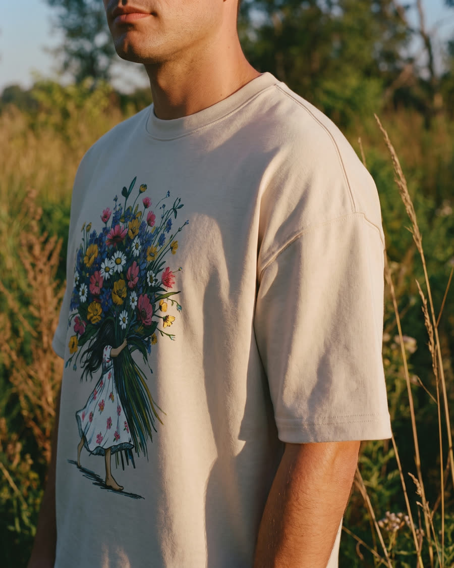 Close view of the heavyweight cotton and the printed chest