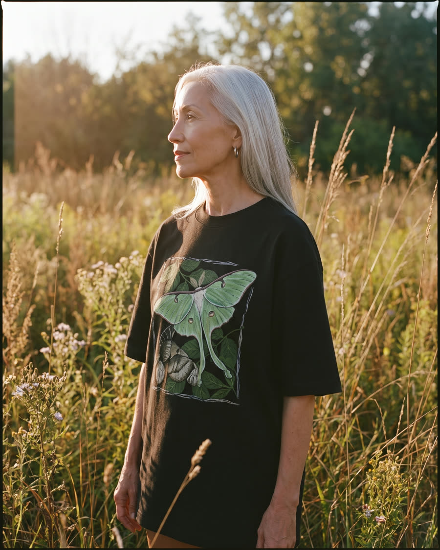 Luna Moth print on black heavyweight cotton