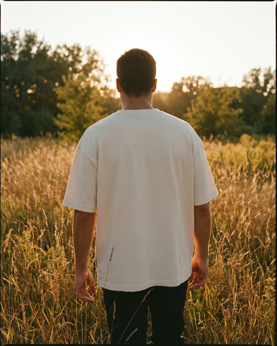Back view of the cream heavyweight cotton tee